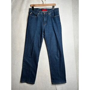 Anne Klein Boy Jean High Rise Straight Leg Dark Wash Denim Blue Jeans 10x31